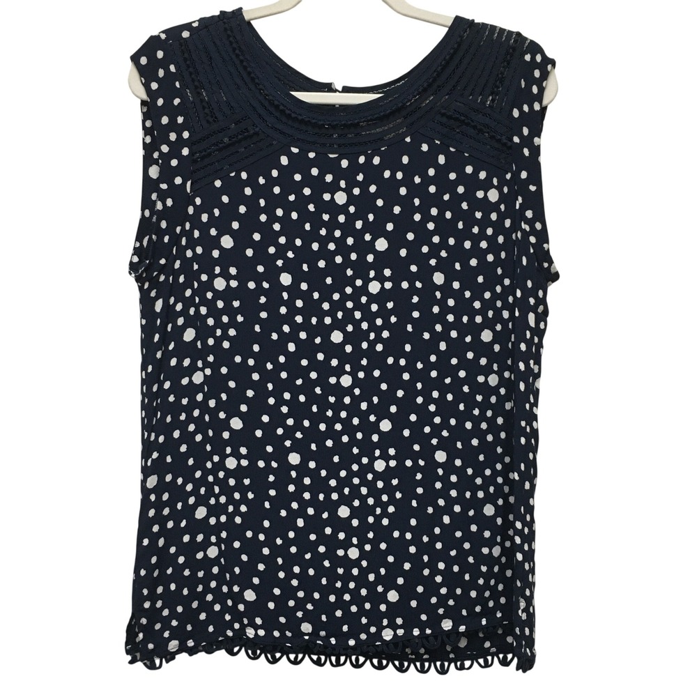 Meadow Rue Anthropologie Polka Dot Lace Sleeveless Top Women's Large Navy Blue